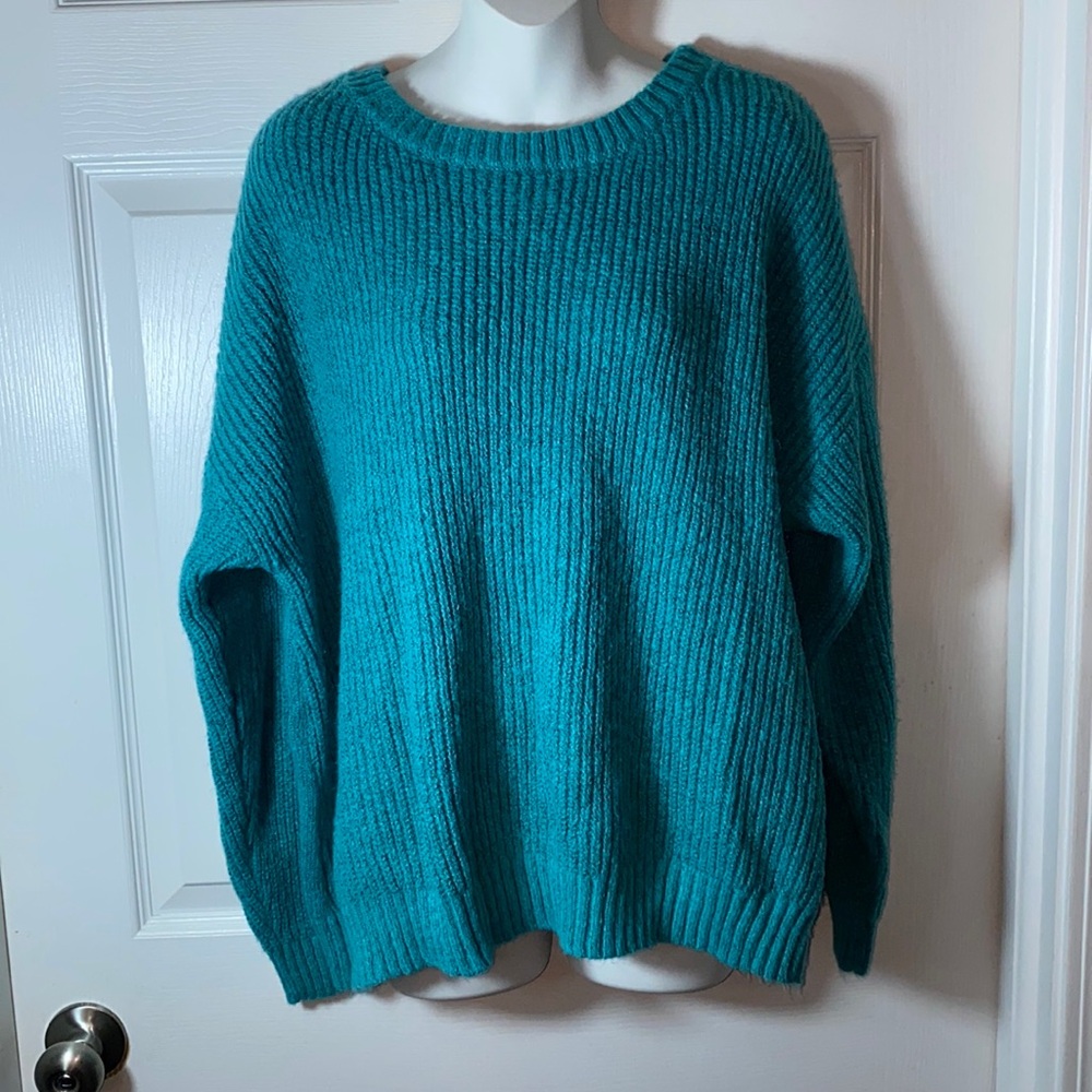 Evri Teal Green Sweater Round Neck Plus Size 3x